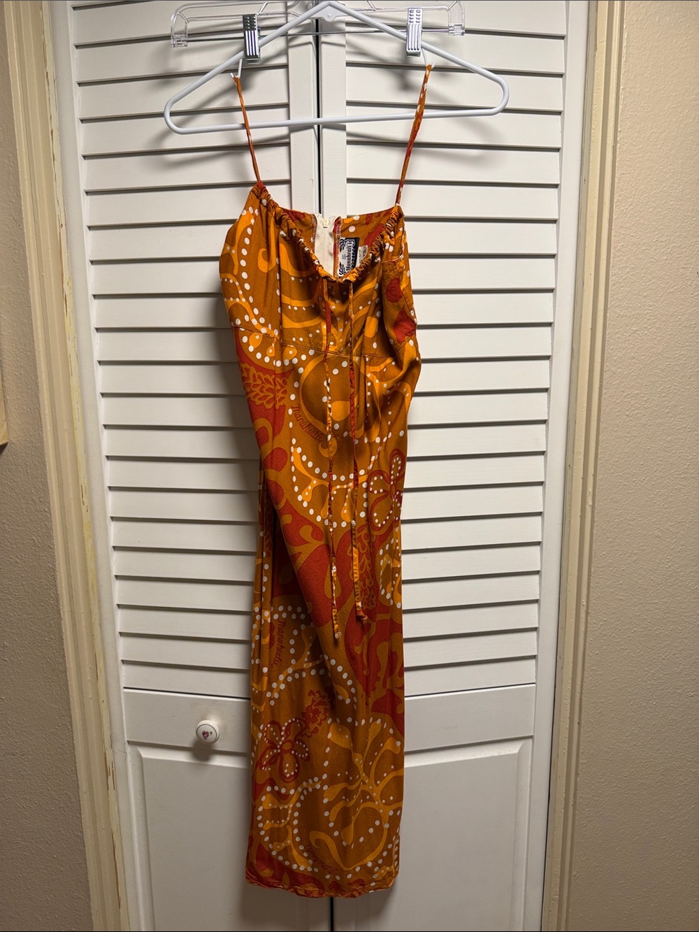 Manuhealii Mustard & Rust Spaghetti-Strap Maxi Dress with Paisley Print